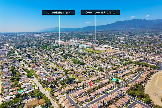 356 Freedom, Upland, CA 91786 - aerial view of property and surrounding area featuring a mountain backdrop and nearby suburban area