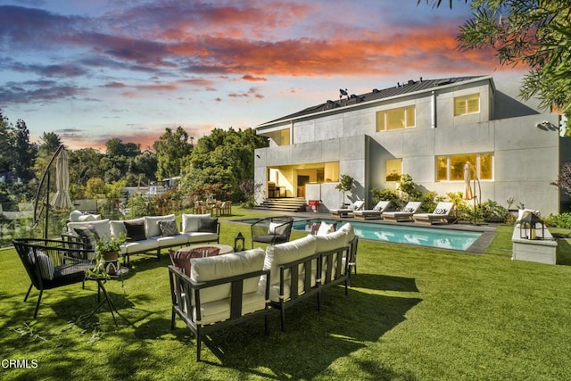 1116 Linda Flora Dr, Los Angeles, CA 90049 - back of property featuring an outdoor hangout area, a yard, and an outdoor pool