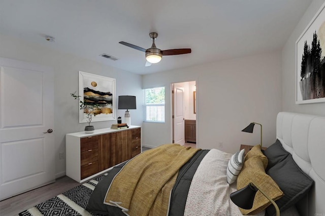 487678 34th St, San Diego, CA 92116 - bedroom featuring light wood-style flooring, ceiling fan, and ensuite bathroom