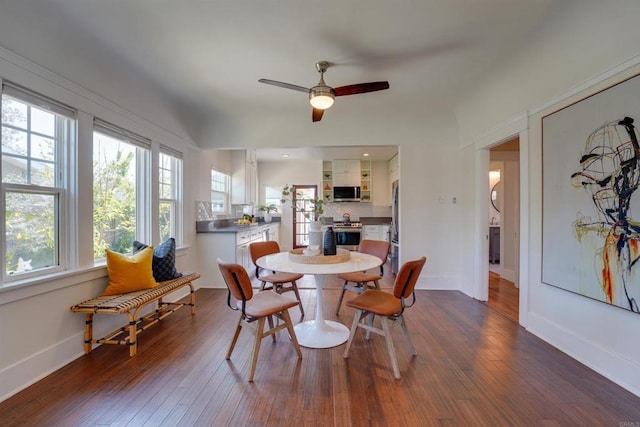 487678 34th St, San Diego, CA 92116 - dining space featuring dark wood-style flooring and ceiling fan