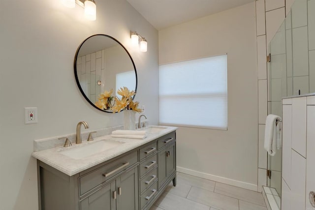 487678 34th St, San Diego, CA 92116 - bathroom with double vanity, tile patterned floors, and a shower