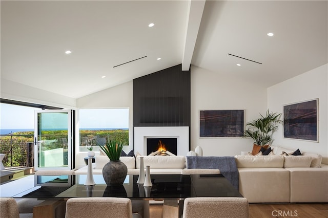 23262 Ellice Cir, Dana Point, CA 92629 - living room featuring a large fireplace, wood finished floors, and recessed lighting