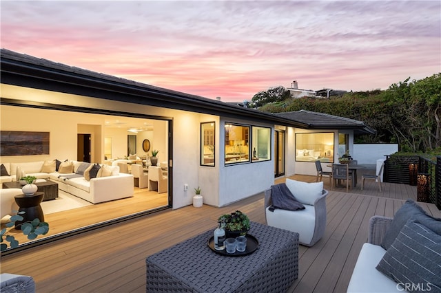 23262 Ellice Cir, Dana Point, CA 92629 - wooden terrace with an outdoor hangout area and outdoor dining space