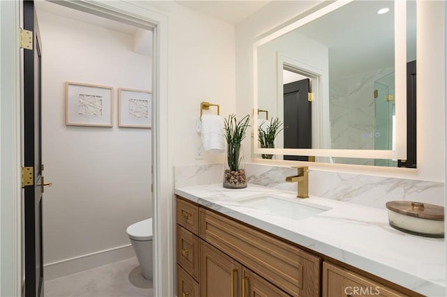 23262 Ellice Cir, Dana Point, CA 92629 - full bath featuring toilet, vanity, and a marble finish shower