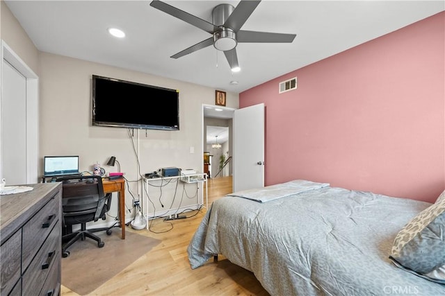 11483 Green Vly, Pacoima, CA 91331 - bedroom with wood finished floors, an office area, recessed lighting, and a ceiling fan
