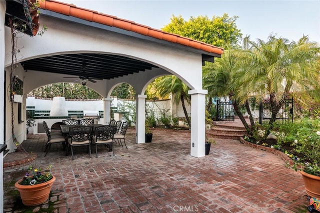 1731 W Kenneth Rd, Glendale, CA 91201 - view of patio / terrace with outdoor dining area, a ceiling fan, and fence