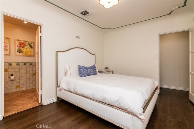 1731 W Kenneth Rd, Glendale, CA 91201 - bedroom featuring dark wood-type flooring, tile walls, and ensuite bath