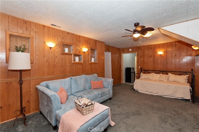 1027 Nesthorn Dr, Crestline, CA 92325 - bedroom featuring wooden walls and carpet floors