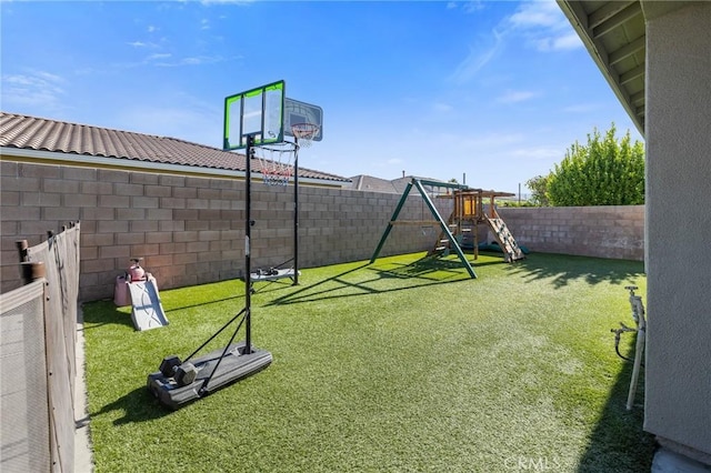 view of yard featuring a playground