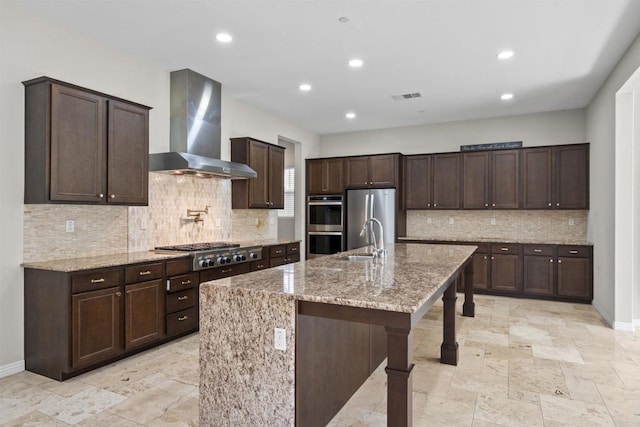1797 Santa Christina Ave, Chula Vista, CA 91913 - kitchen featuring wall chimney range hood, a sink, stainless steel appliances, baseboards, and recessed lighting