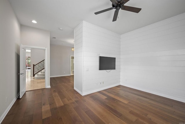 1797 Santa Christina Ave, Chula Vista, CA 91913 - unfurnished living room featuring dark wood finished floors, a ceiling fan, stairs, baseboards, and recessed lighting