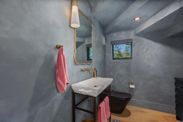 417 Warwick Ave, Cardiff By The Sea, CA 92007 - bathroom with vanity, toilet, and wood finished floors