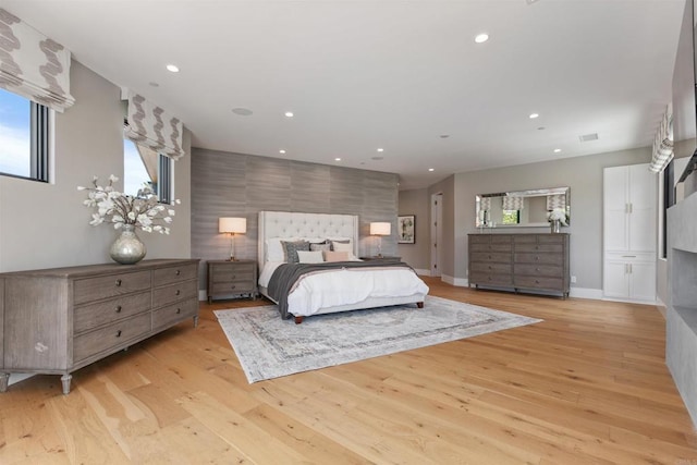 417 Warwick Ave, Cardiff By The Sea, CA 92007 - bedroom featuring multiple windows, recessed lighting, light wood-type flooring, and baseboards