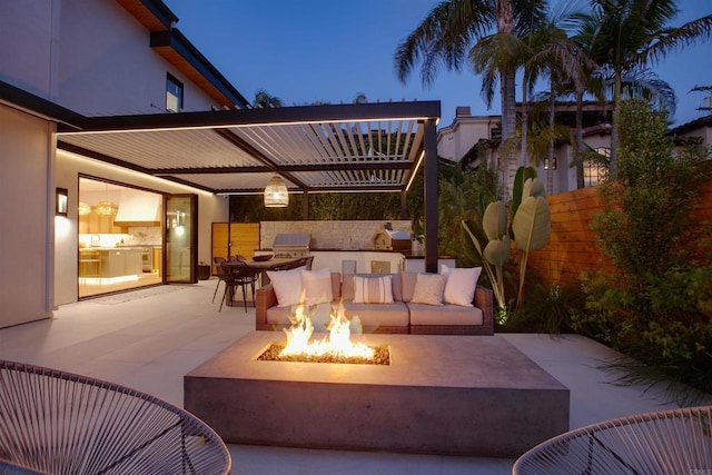 417 Warwick Ave, Cardiff By The Sea, CA 92007 - view of patio / terrace with an outdoor kitchen, an outdoor living space with a fire pit, fence, and outdoor dining area
