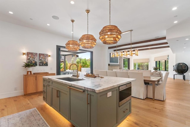 417 Warwick Ave, Cardiff By The Sea, CA 92007 - kitchen featuring a chandelier, stainless steel microwave, plenty of natural light, a sink, and recessed lighting