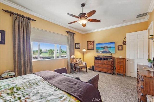 19575 Vermillion Ln, Apple Valley, CA 92308 - bedroom featuring crown molding, carpet, and a ceiling fan