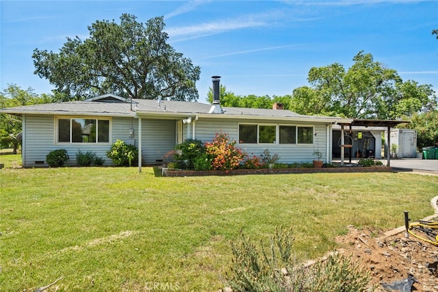 10508 Fimple Rd, Chico, CA 95928 - ranch-style house featuring a front yard, a chimney, and a carport