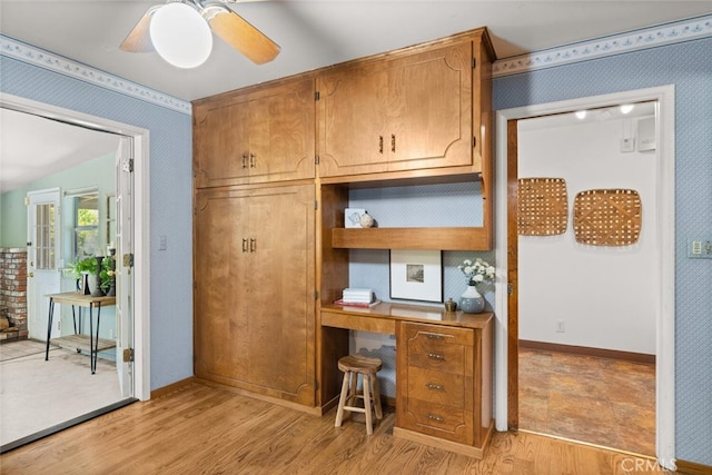 10508 Fimple Rd, Chico, CA 95928 - office space featuring light wood-style flooring, wallpapered walls, ceiling fan, and baseboards