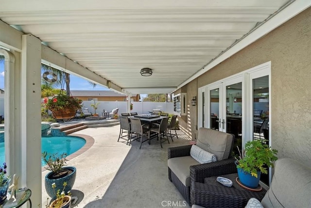 1266 Marina Rd, Corona, CA 92880 - view of patio with outdoor dining area, french doors, and a fenced backyard