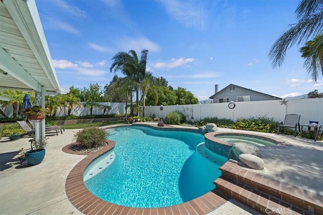 1266 Marina Rd, Corona, CA 92880 - view of swimming pool featuring a fenced backyard, a patio area, and a pool with connected hot tub