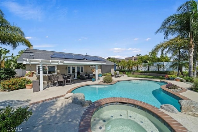 1266 Marina Rd, Corona, CA 92880 - view of pool with outdoor dining area, a fenced backyard, a patio, and french doors