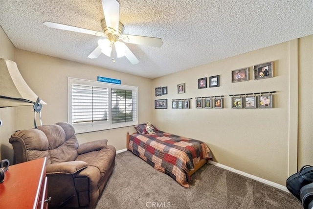 1266 Marina Rd, Corona, CA 92880 - bedroom featuring carpet, a textured ceiling, ceiling fan, and baseboards