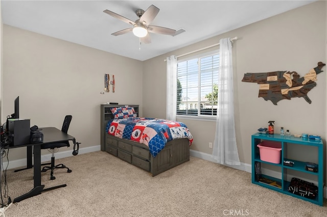 14215 Rolling Stream Pl, Eastvale, CA 92880 - carpeted bedroom featuring an office area, baseboards, and ceiling fan