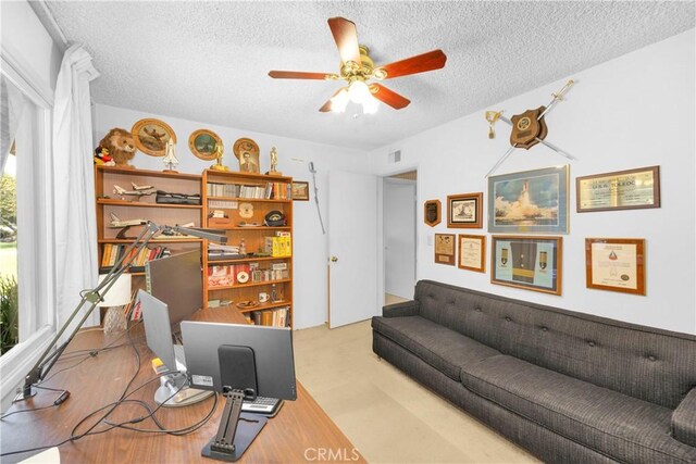 18132 James Rd, Villa Park, CA 92861 - office with a textured ceiling and a ceiling fan