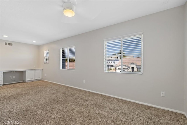 42631 Hussar Ct, Temecula, CA 92592 - carpeted empty room featuring baseboards, a ceiling fan, plenty of natural light, recessed lighting, and a desk
