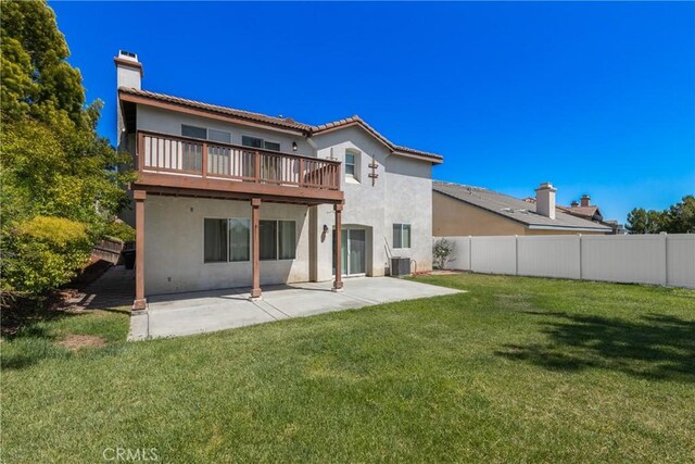 42631 Hussar Ct, Temecula, CA 92592 - rear view of property with stucco siding, a patio, a chimney, and cooling unit
