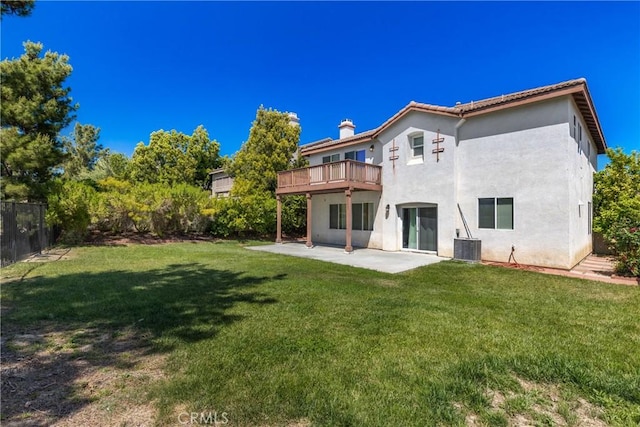42631 Hussar Ct, Temecula, CA 92592 - back of property featuring a patio area, stucco siding, a chimney, central AC, and a deck
