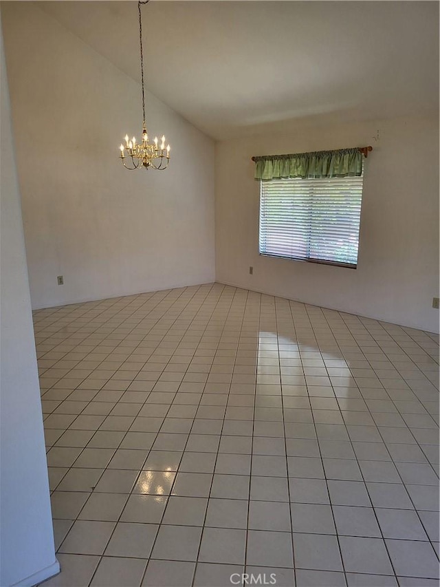 40132 Zamura Ct, Murrieta, CA 92562 - spare room featuring a chandelier, light tile patterned floors, and lofted ceiling
