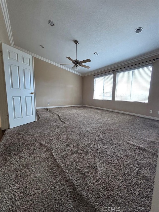 17092 Whispering Brook Way, Riverside, CA 92503 - carpeted empty room featuring crown molding, a ceiling fan, baseboards, and a textured ceiling