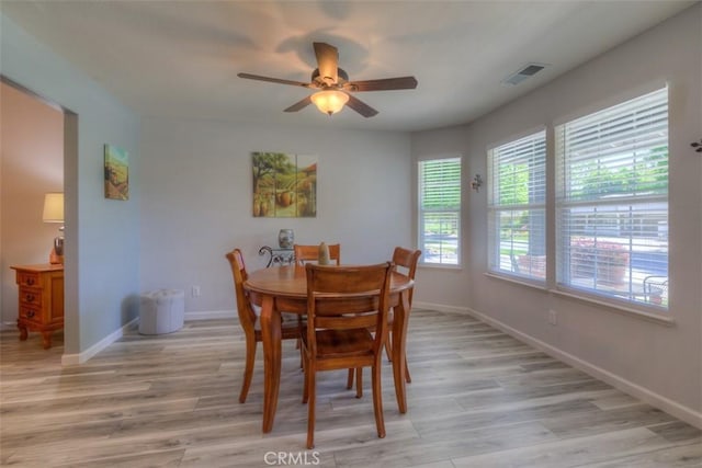 324 Crater Lake Dr, Chico, CA 95973 - dining room featuring ceiling fan, light wood-style floors, and baseboards