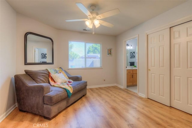 324 Crater Lake Dr, Chico, CA 95973 - sitting room with light wood-style floors, ceiling fan, and baseboards