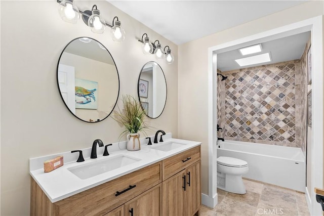249 Calle Empalme, San Clemente, CA 92672 - bathroom featuring toilet, double vanity, and  shower combination