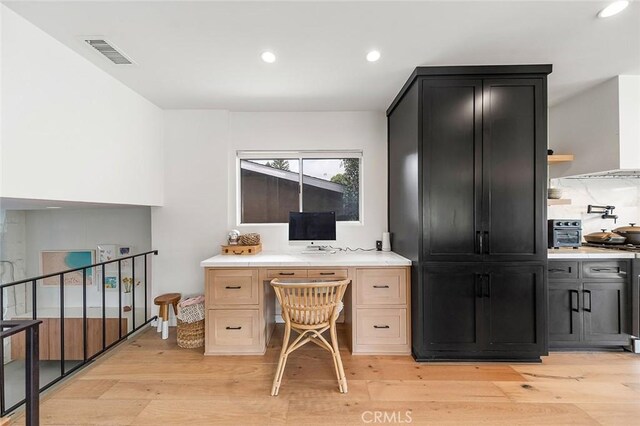 5681 E Colorado St, Long Beach, CA 90814 - home office featuring light wood-style flooring, recessed lighting, and built in study area