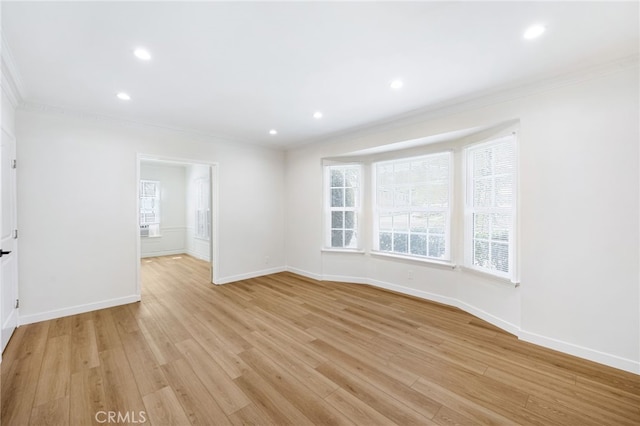 4124 Los Feliz Blvd, Los Angeles, CA 90027 - empty room with ornamental molding, light wood finished floors, baseboards, and recessed lighting