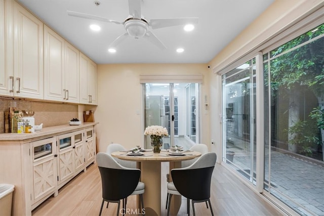 9315 Woodman Ave Unit 8, Arleta, CA 91331 - dining space with light wood-type flooring, recessed lighting, and a ceiling fan