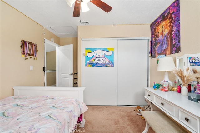 11149 Liverpool Ln, Riverside, CA 92503 - bedroom with carpet flooring, a closet, and a ceiling fan