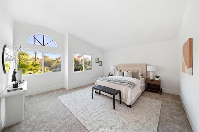 30901 Wellington Cir, Temecula, CA 92591 - bedroom featuring light carpet, vaulted ceiling, and baseboards