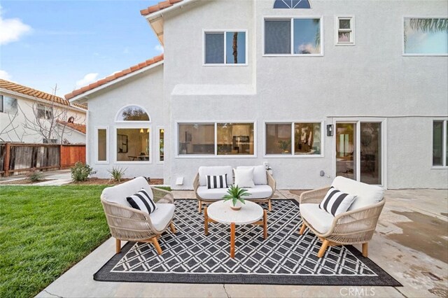 30901 Wellington Cir, Temecula, CA 92591 - rear view of property with stucco siding, a tiled roof, a patio, and an outdoor hangout area