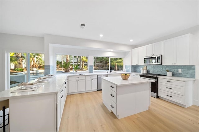 30901 Wellington Cir, Temecula, CA 92591 - kitchen featuring stainless steel appliances, light wood-style flooring, plenty of natural light, tasteful backsplash, and recessed lighting