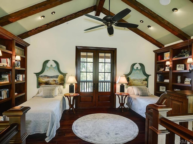 bedroom featuring french doors and wood finished floors