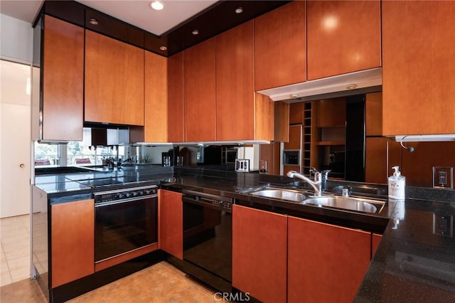 32735 Seagate Dr Unit 304-D, Rancho Palos Verdes, CA 90275 - kitchen featuring wall oven, dishwasher, a sink, a peninsula, and light tile patterned floors