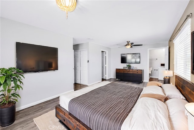57330 Old Haggard Rd, Yucca Valley, CA 92284 - bedroom with wood finished floors, baseboards, and a closet
