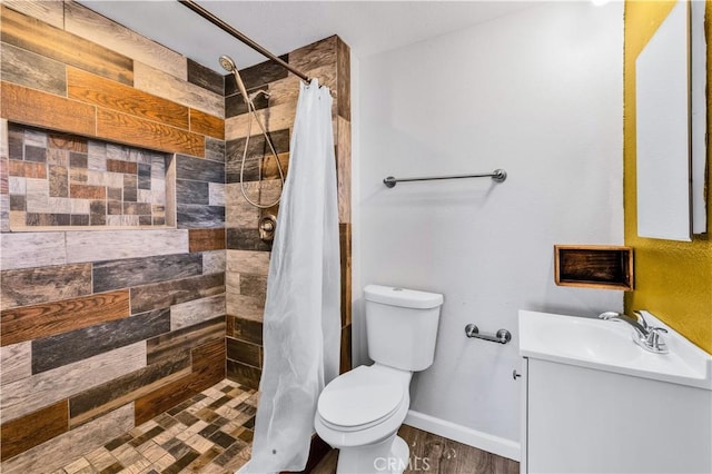 57330 Old Haggard Rd, Yucca Valley, CA 92284 - full bath with toilet, vanity, a tile shower, and baseboards