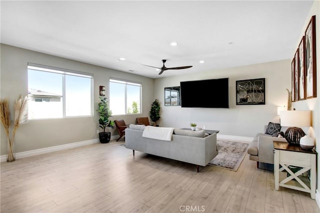 1212 Venice Ave, Mentone, CA 92359 - living area with baseboards, ceiling fan, recessed lighting, and light wood-type flooring