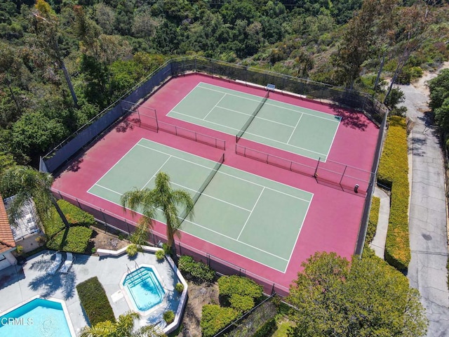 3153 Dragonfly St, Glendale, CA 91206 - aerial view of a pool area and a heavily wooded area
