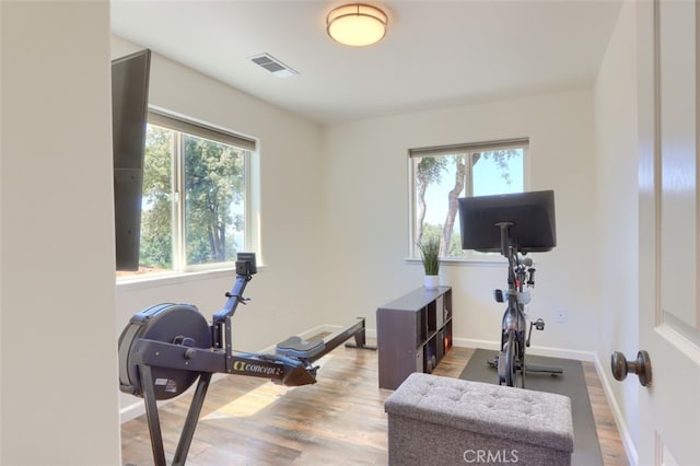 6097 Sherlock Rd, Midpines, CA 95345 - exercise area featuring wood finished floors and baseboards